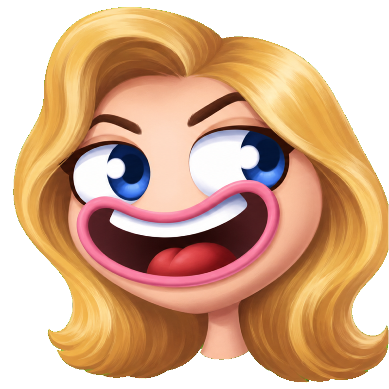 Cartoon portrait of Greta with blonde hair and blue eyes
