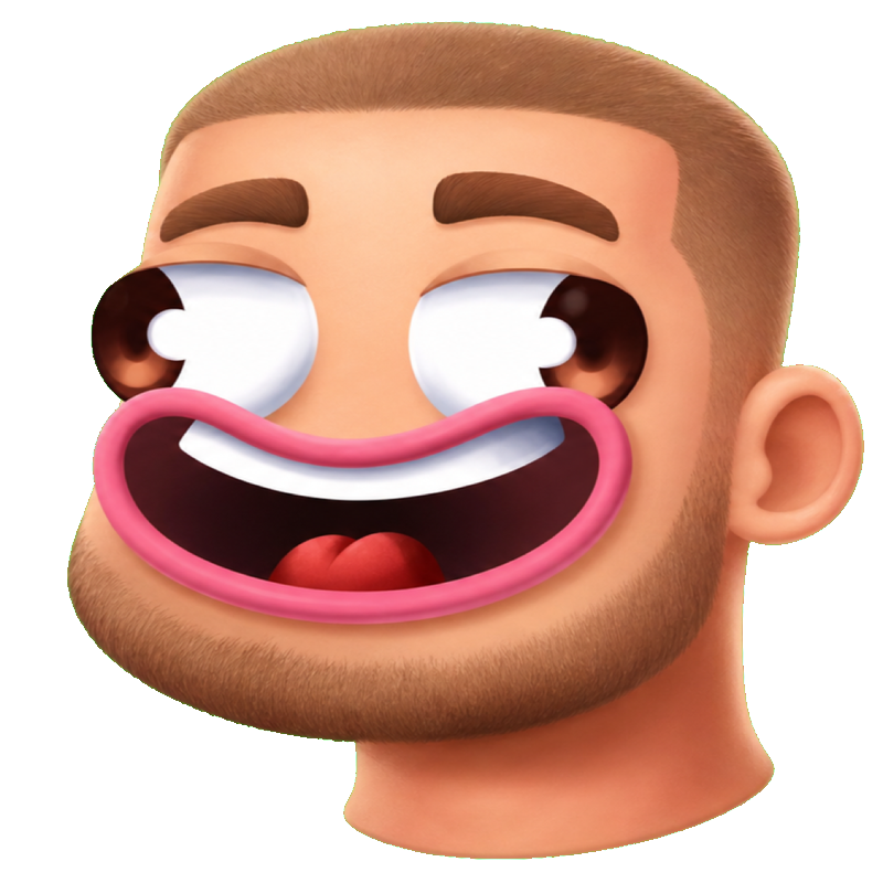 Cartoon portrait of Jules with close cropped hair and a short beard